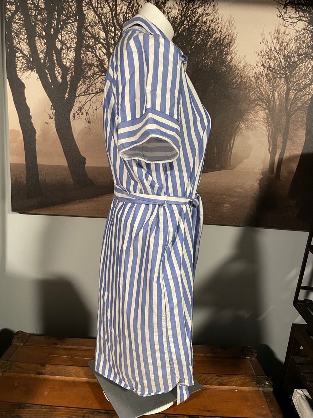 Loft Blue and White Striped Shirt Dress with Tie Belt - M - Picture 2 of 5